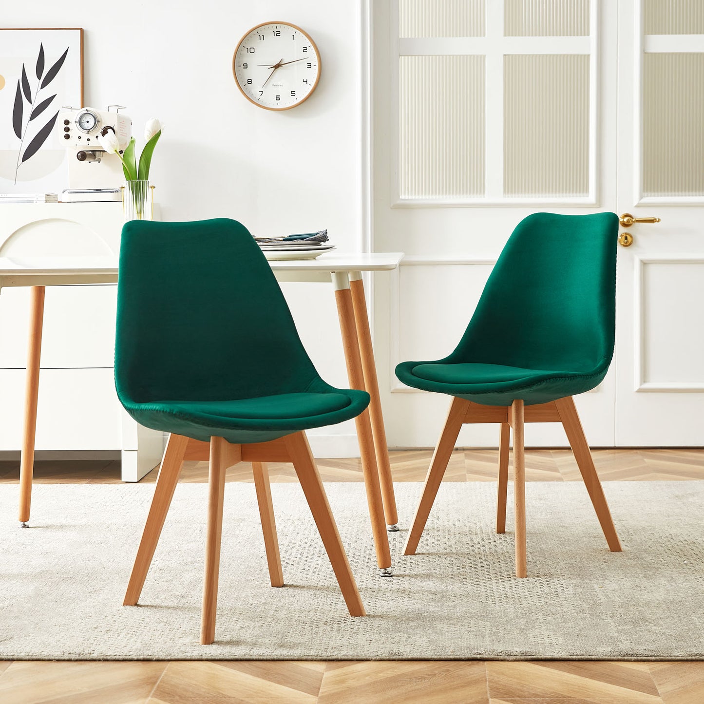 Velvet Dining Chair with Dark Green Set of 1/4 - TULIP