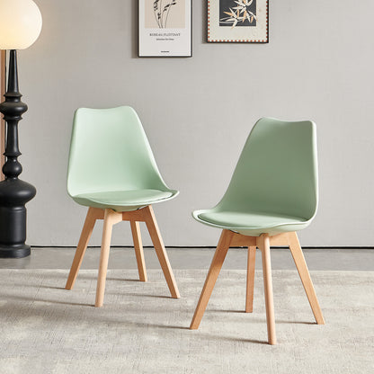 Dining Room Chairs Leather With Oak Legs (Set of 2/4) Tulip-Ice Cream Green and Bean Paste