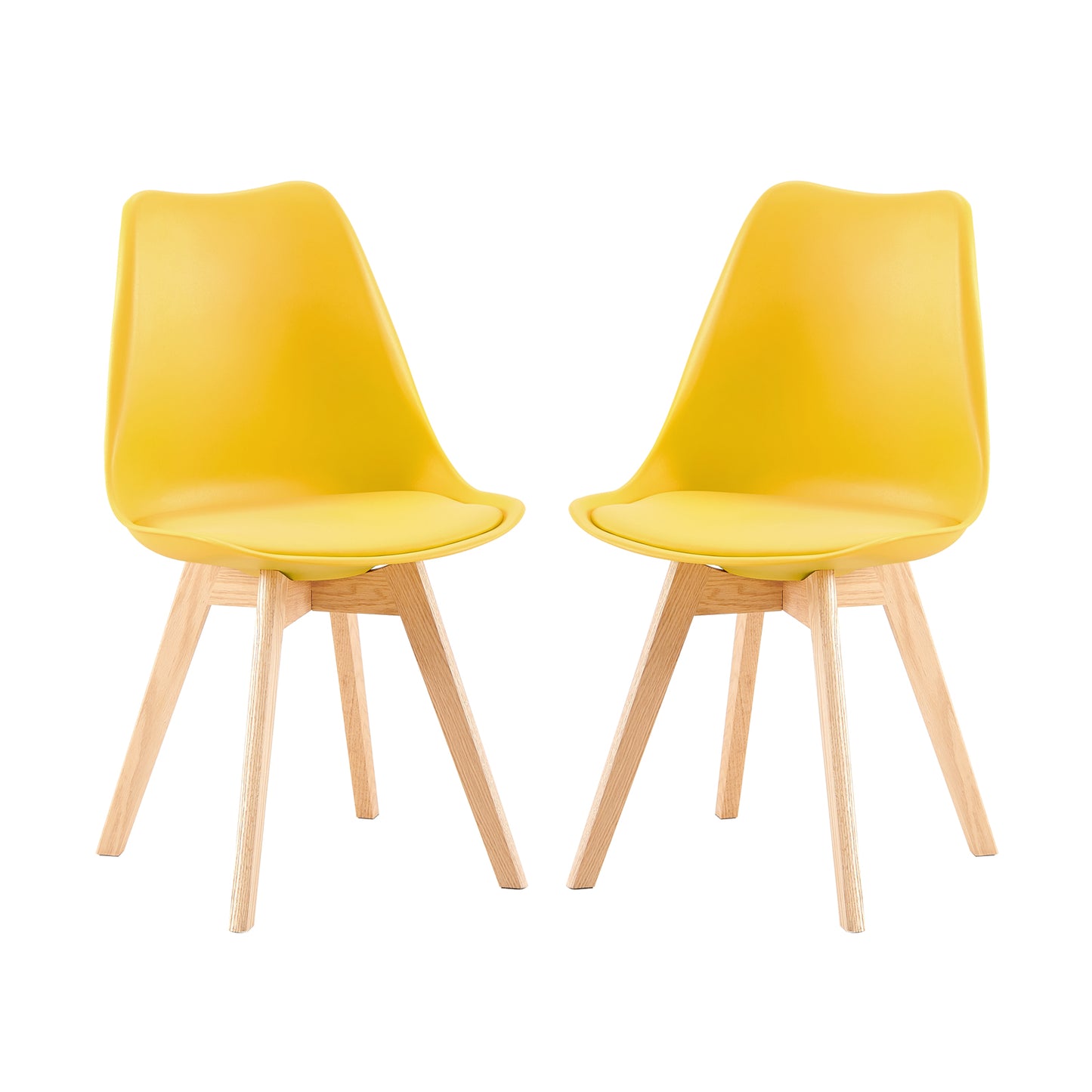 Sedia laterale imbottita con gambe in rovere (set da 2/4) Tulip-Yellow/Lake Blue