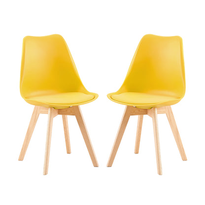 Sedia laterale imbottita con gambe in rovere (set da 2/4) Tulip-Yellow/Lake Blue