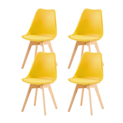 Sedia laterale imbottita con gambe in rovere (set da 2/4) Tulip-Yellow/Lake Blue