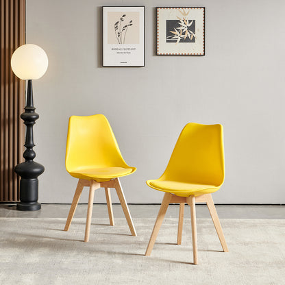 Sedia laterale imbottita con gambe in rovere (set da 2/4) Tulip-Yellow/Lake Blue