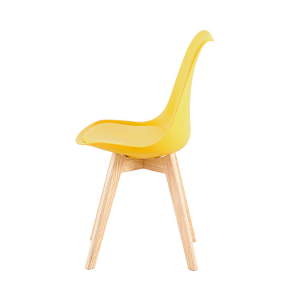 Sedia laterale imbottita con gambe in rovere (set da 2/4) Tulip-Yellow/Lake Blue