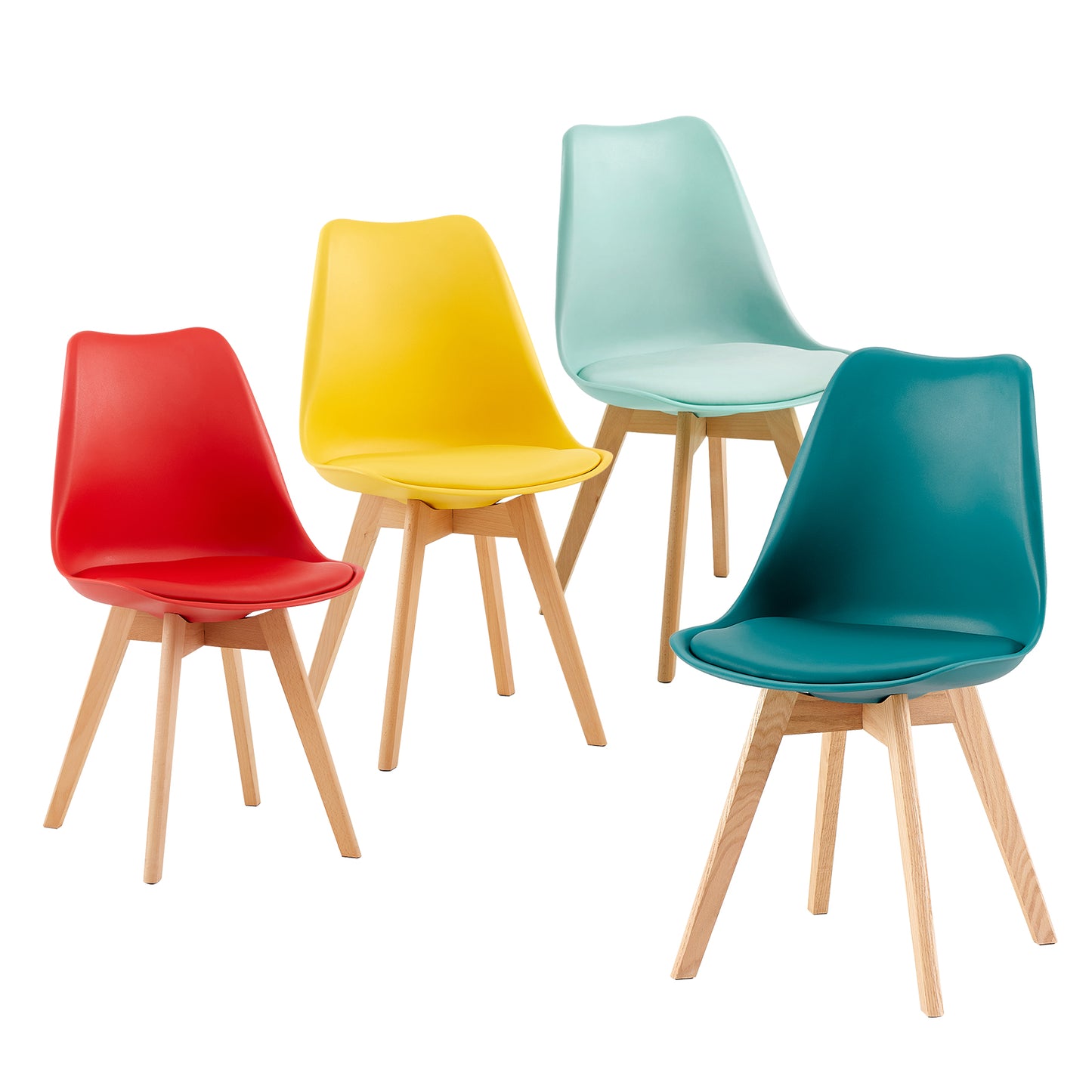 Modern Tulip Dining Chairs Set of 4 Colorful Set with Comfortable Foam Cushions