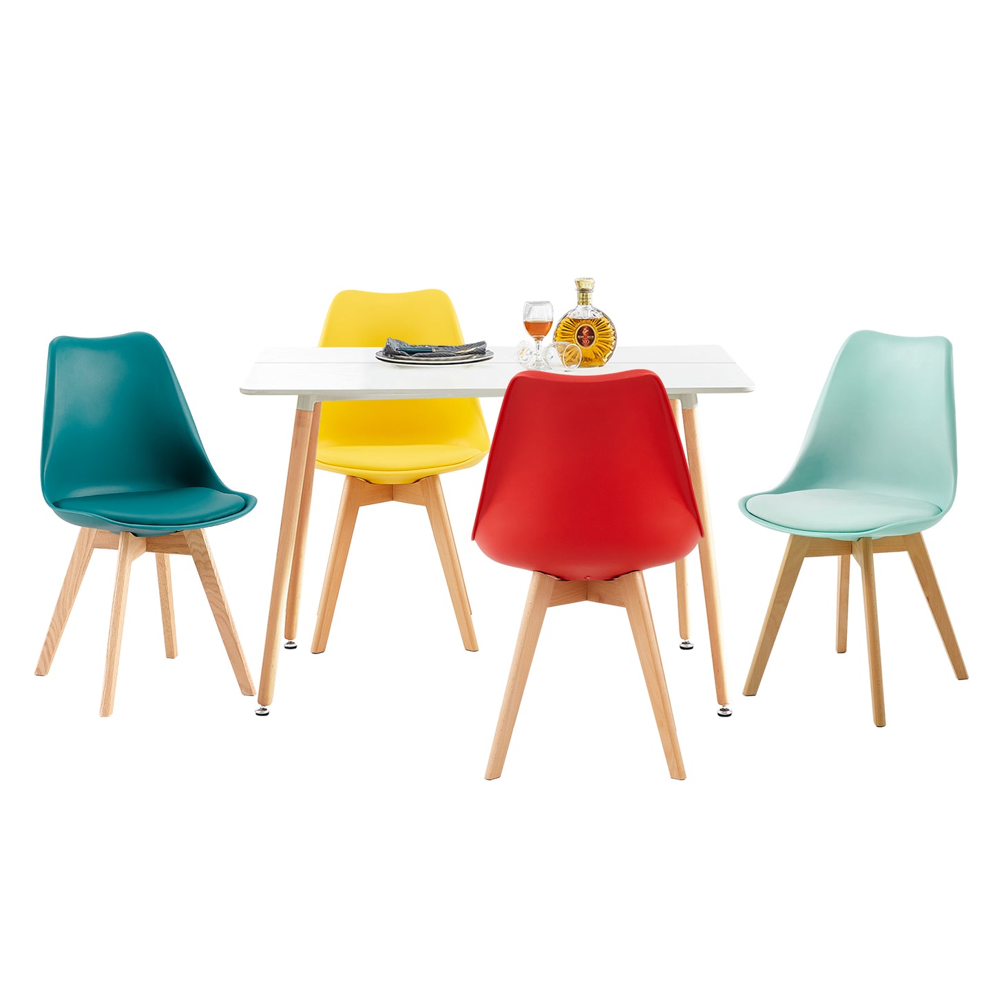 TULIP Mixed-color Dining Chairs and a Rectangular Dining Table, Suitable for 4-6 people