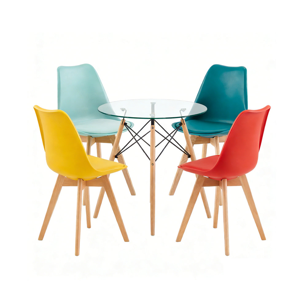 Modern Tulip Dining Chairs Mix Color and Glass Round Dining Tables