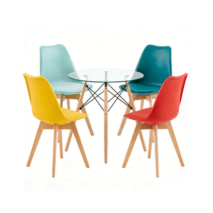 Modern Tulip Dining Chairs Mix Color and Glass Round Dining Tables