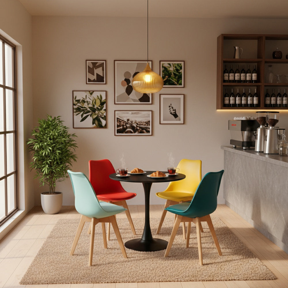 TULIP Chair Mix Color Set of 4 and Trestle Dining Table 80cm