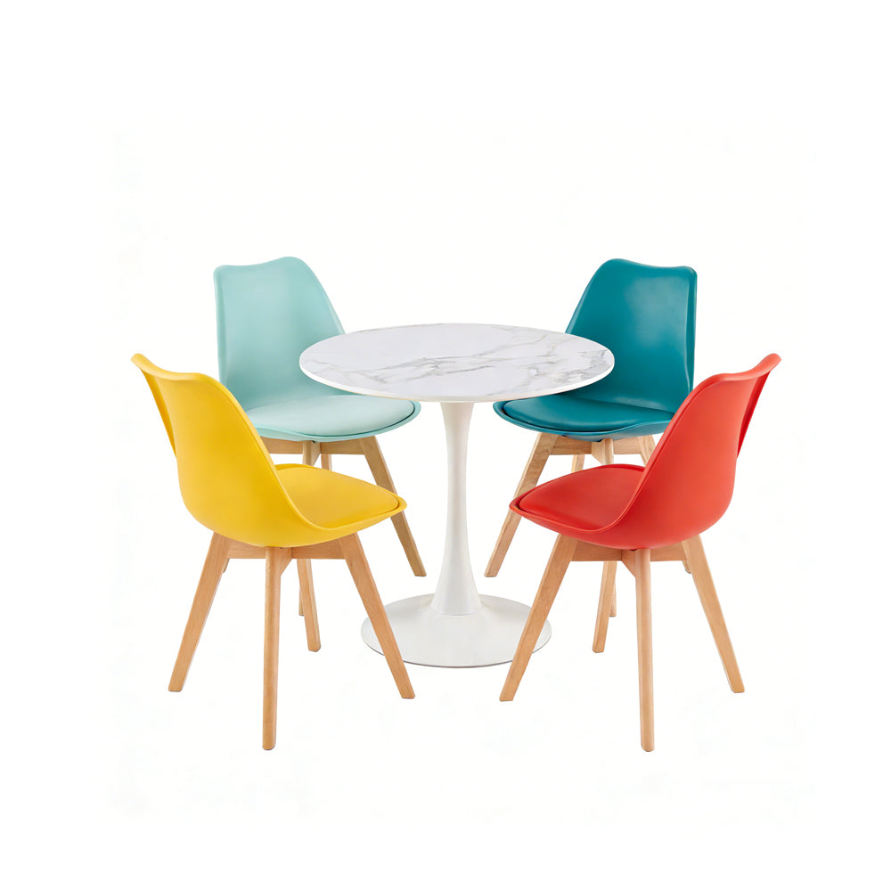 TULIP Chair Mix Color Set of 4 and Trestle Dining Table 80cm