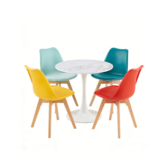 TULIP Chair Mix Color Set of 4 and Trestle Dining Table 80cm