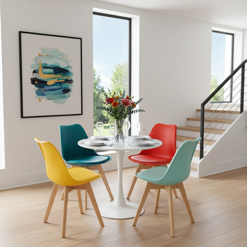 TULIP Chair Mix Color Set of 4 and Trestle Dining Table 80cm
