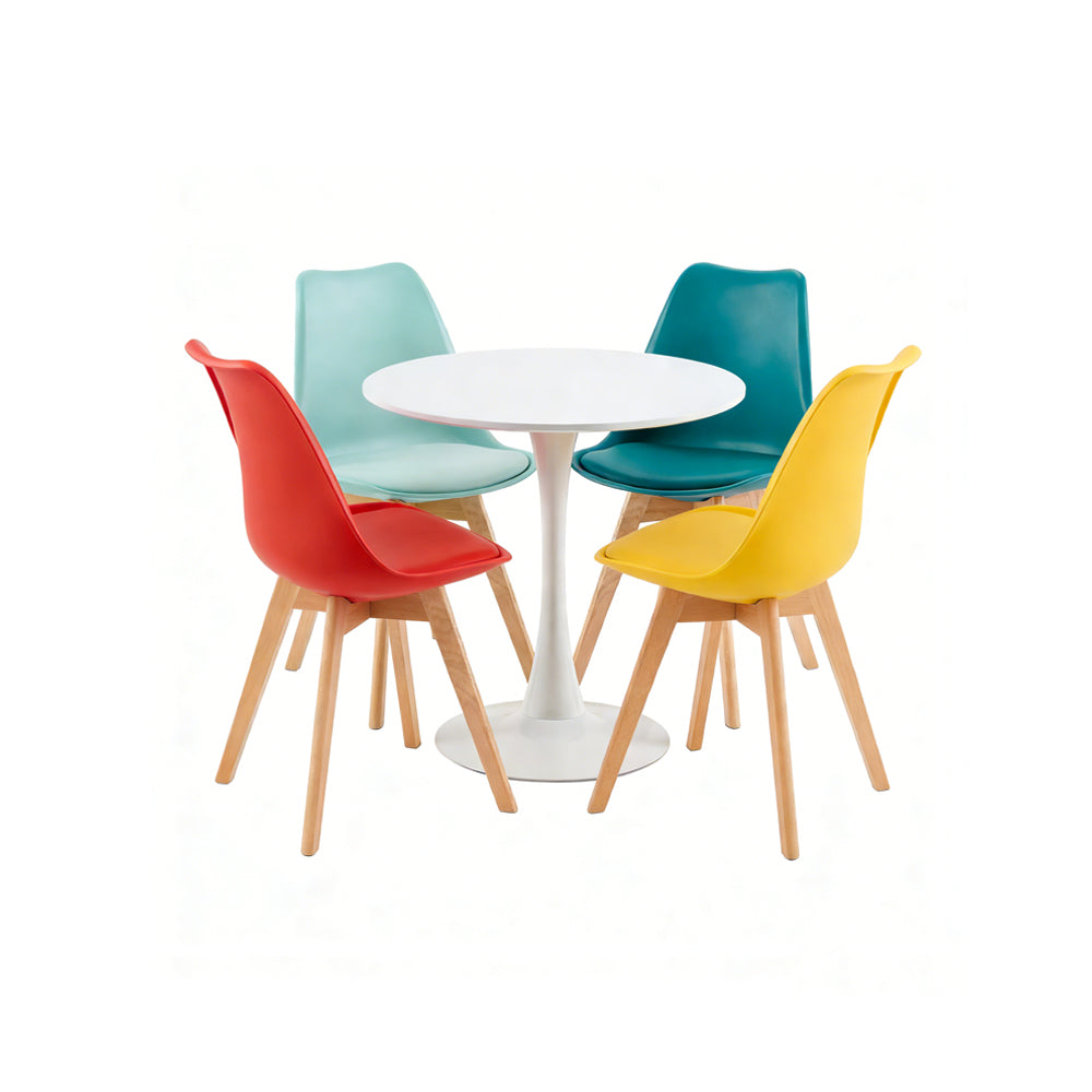 TULIP Chair Mix Color Set of 4 and Trestle Dining Table 80cm