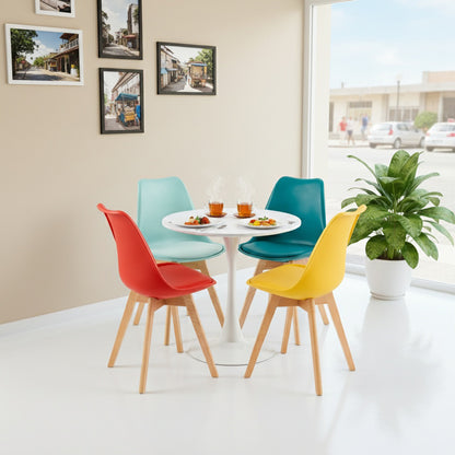 TULIP Chair Mix Color Set of 4 and Trestle Dining Table 80cm