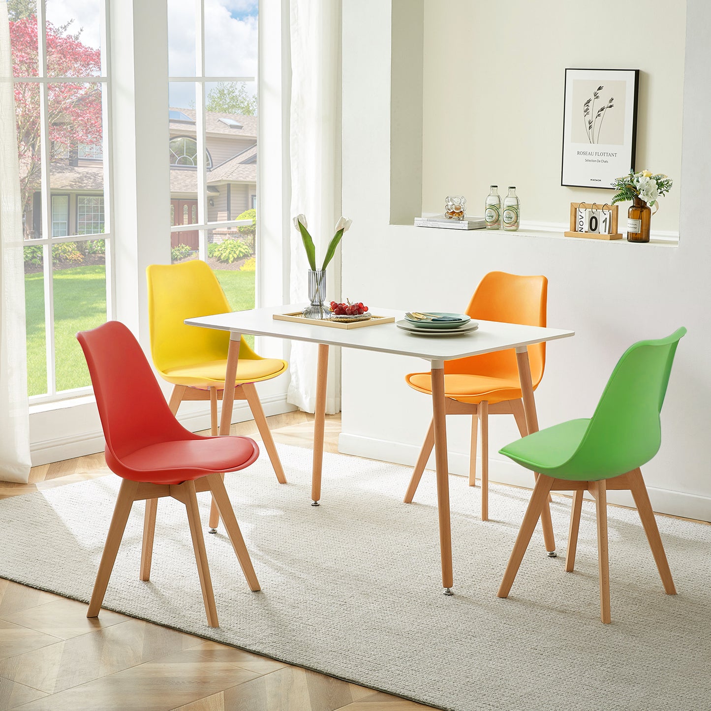 TULIP Mixed-color Dining Chairs and a Rectangular Dining Table, Suitable for 4-6 people