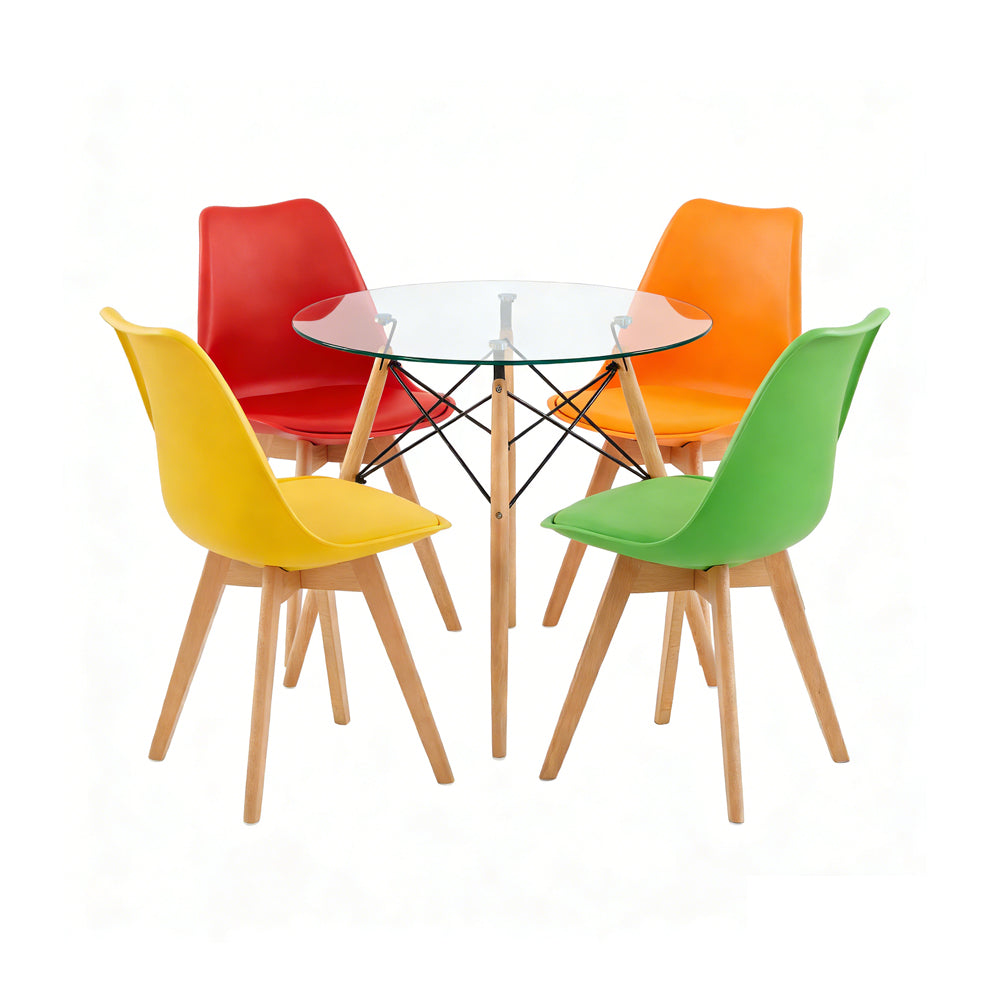 Modern Tulip Dining Chairs Mix Color and Glass Round Dining Tables