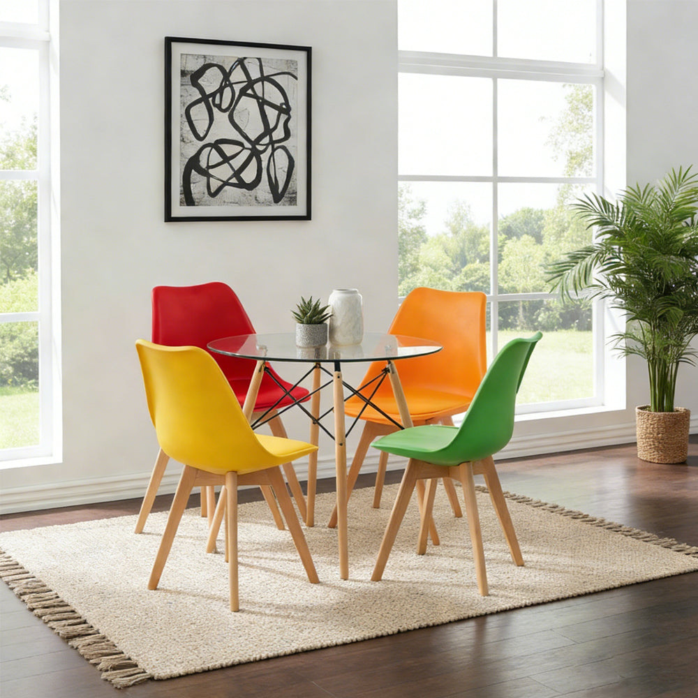 Modern Tulip Dining Chairs Mix Color and Glass Round Dining Tables