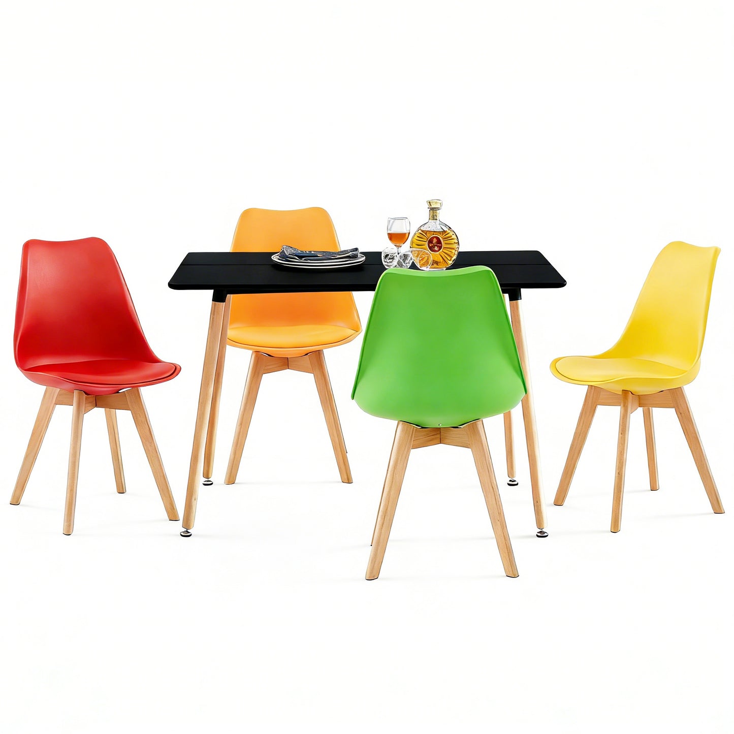 TULIP Mixed-color Dining Chairs and a Rectangular Dining Table, Suitable for 4-6 people