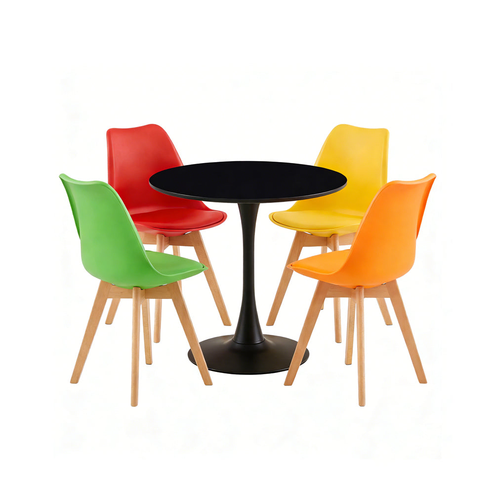 TULIP Chair Mix Color Set of 4 and Trestle Dining Table 80cm