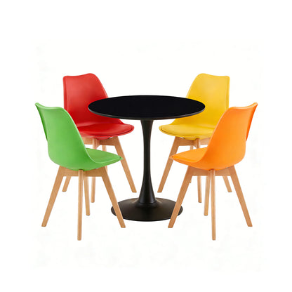 TULIP Chair Mix Color Set of 4 and Trestle Dining Table 80cm