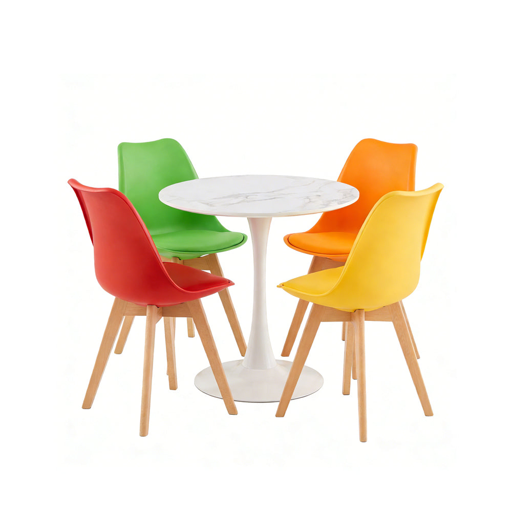 TULIP Chair Mix Color Set of 4 and Trestle Dining Table 80cm