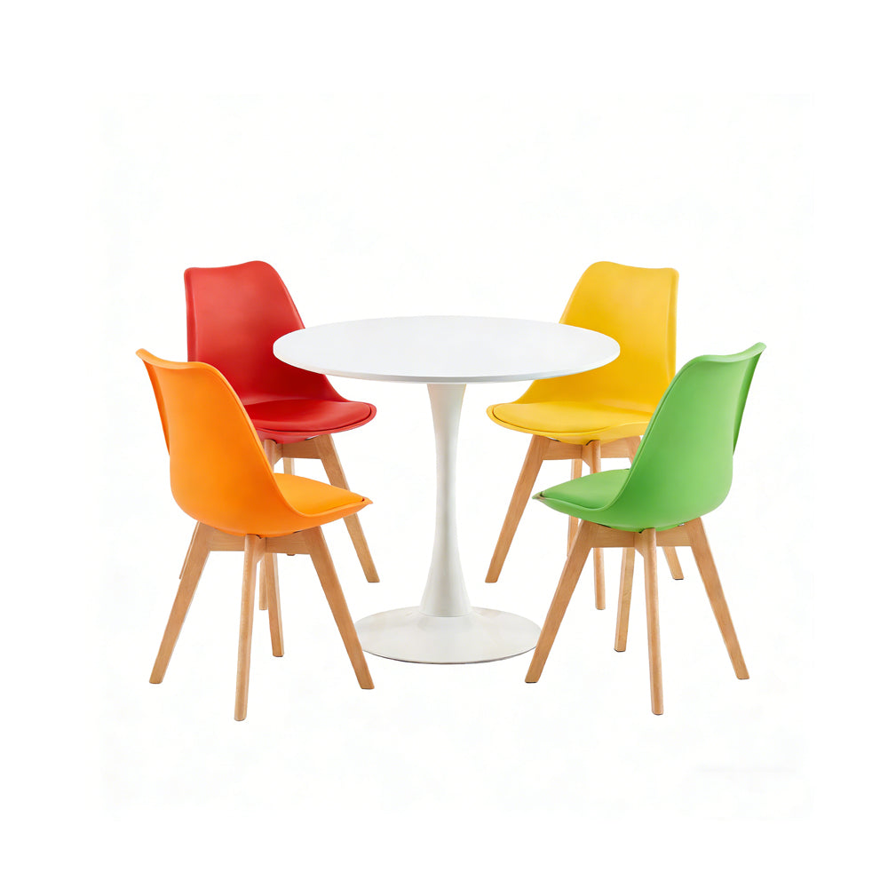 TULIP Chair Mix Color Set of 4 and Trestle Dining Table 80cm