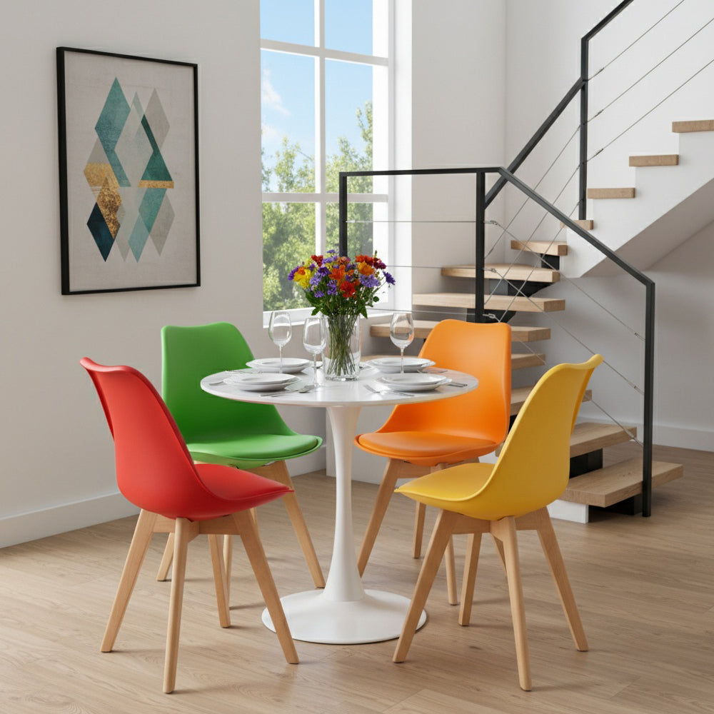 TULIP Chair Mix Color Set of 4 and Trestle Dining Table 80cm