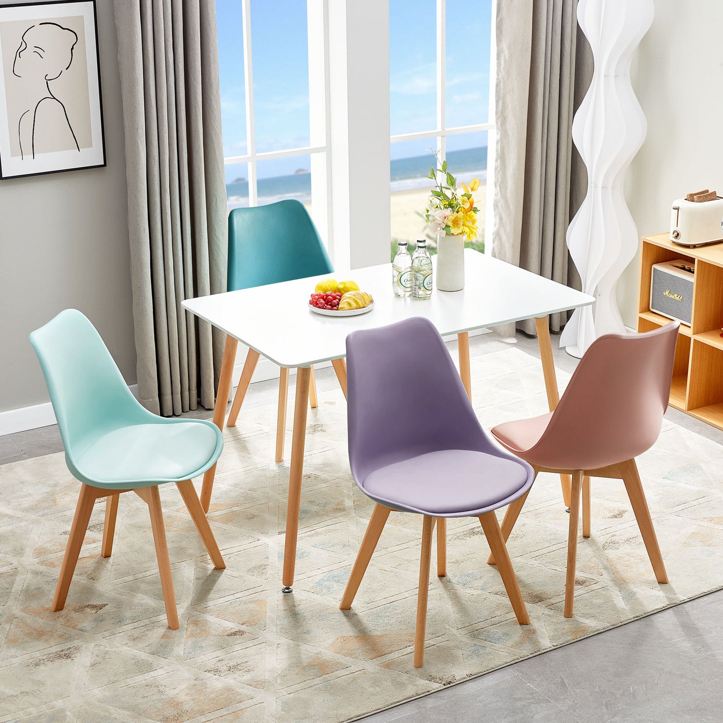 TULIP Mixed-color Dining Chairs and a Rectangular Dining Table, Suitable for 4-6 people