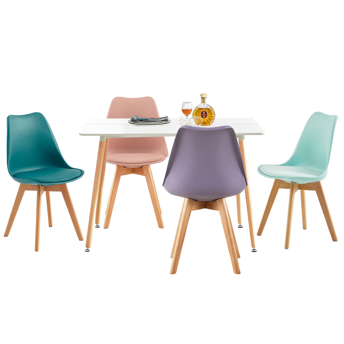 TULIP Mixed-color Dining Chairs and a Rectangular Dining Table, Suitable for 4-6 people