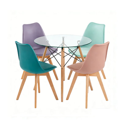 Modern Tulip Dining Chairs Mix Color and Glass Round Dining Tables