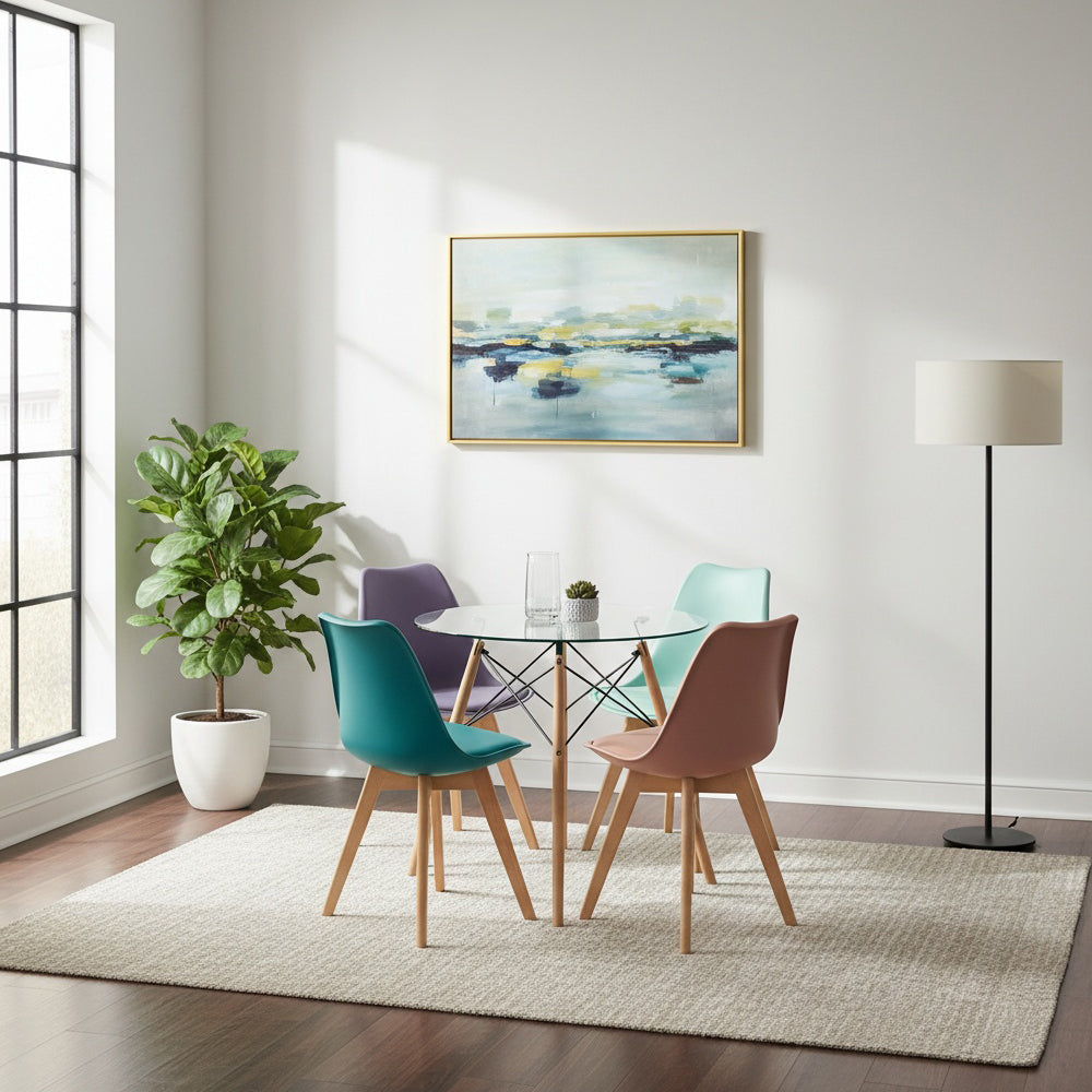 Modern Tulip Dining Chairs Mix Color and Glass Round Dining Tables