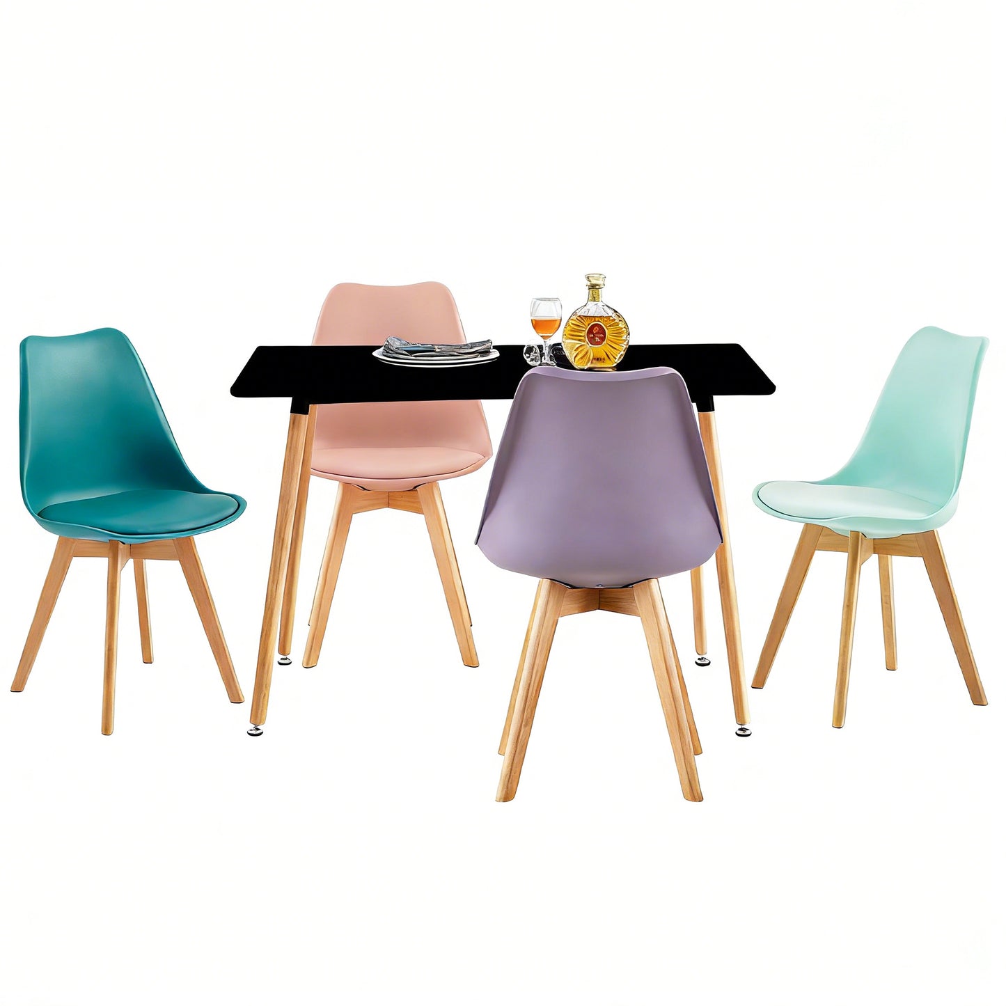 TULIP Mixed-color Dining Chairs and a Rectangular Dining Table, Suitable for 4-6 people