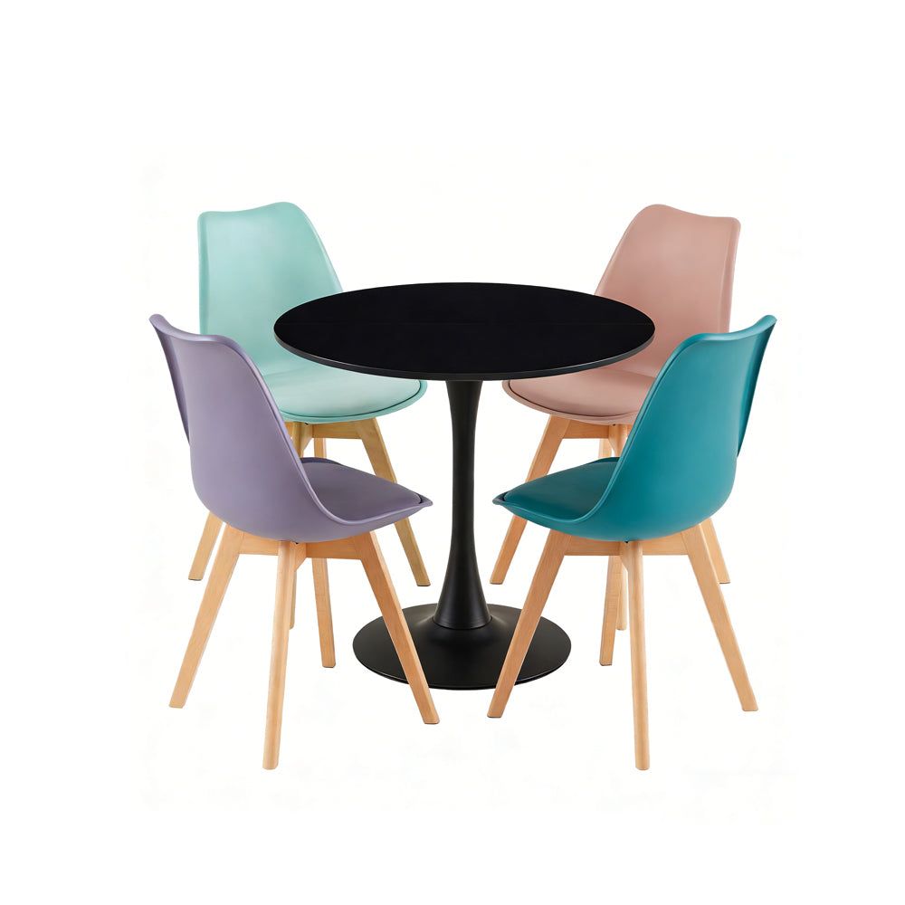 TULIP Chair Mix Color Set of 4 and Trestle Dining Table 80cm