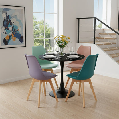 TULIP Chair Mix Color Set of 4 and Trestle Dining Table 80cm