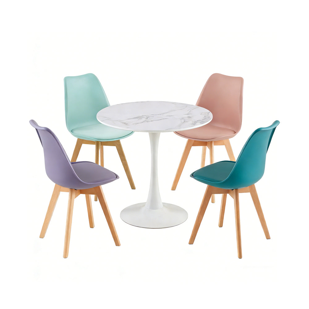 TULIP Chair Mix Color Set of 4 and Trestle Dining Table 80cm