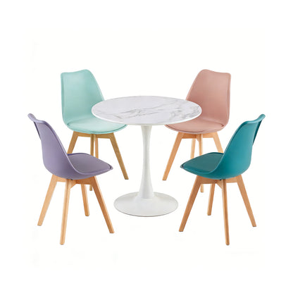 TULIP Chair Mix Color Set of 4 and Trestle Dining Table 80cm