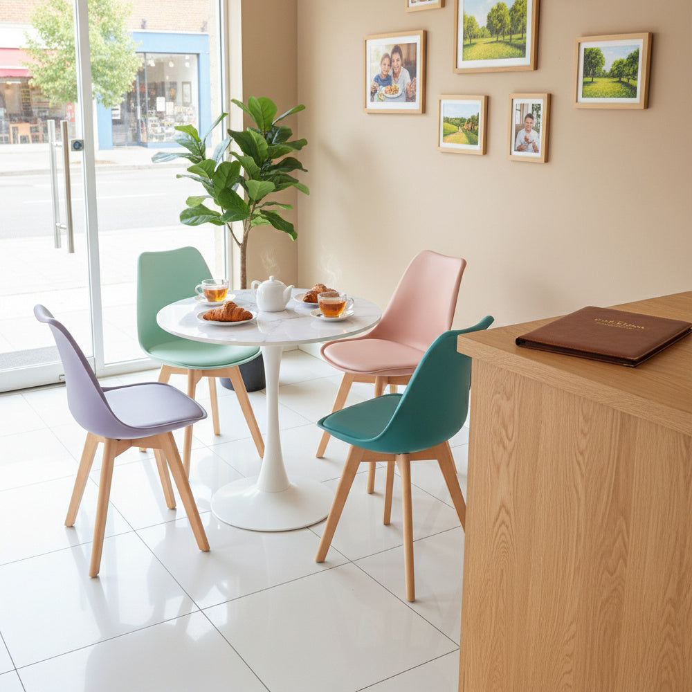 TULIP Chair Mix Color Set of 4 and Trestle Dining Table 80cm