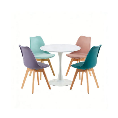 TULIP Chair Mix Color Set of 4 and Trestle Dining Table 80cm