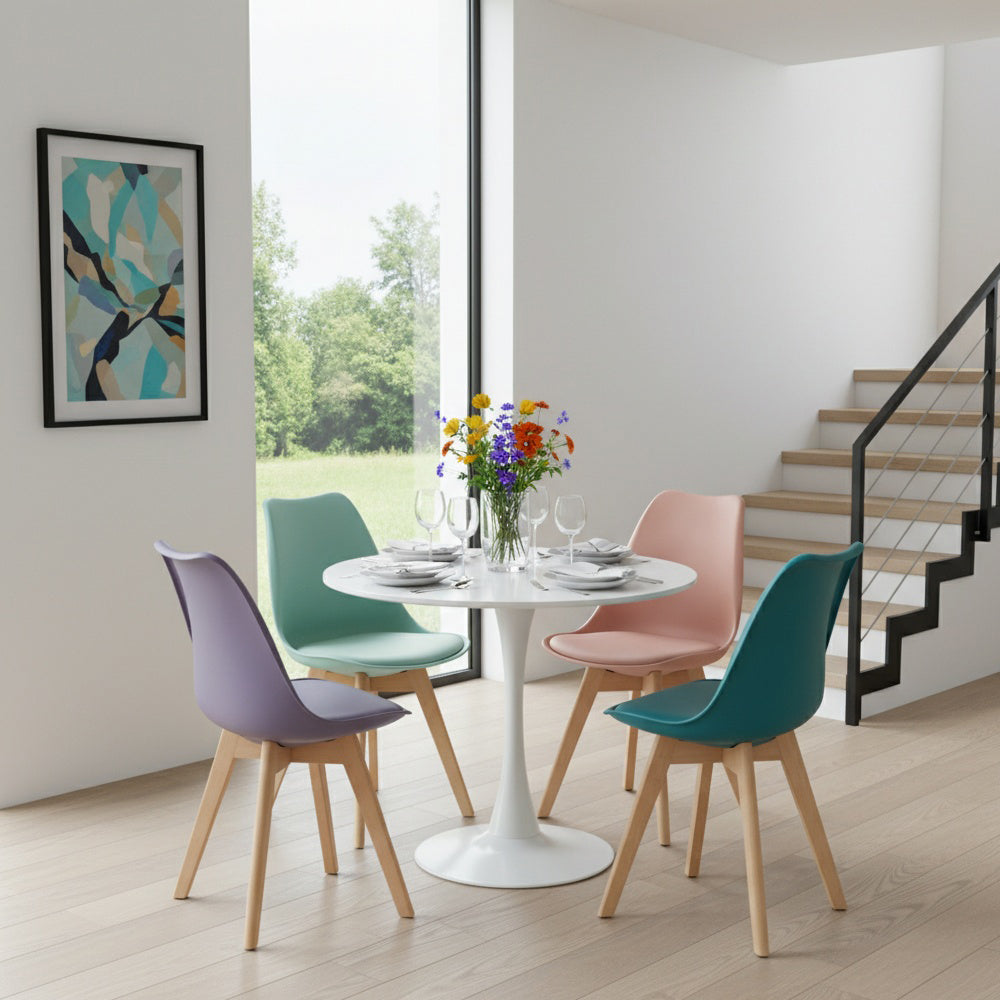 TULIP Chair Mix Color Set of 4 and Trestle Dining Table 80cm