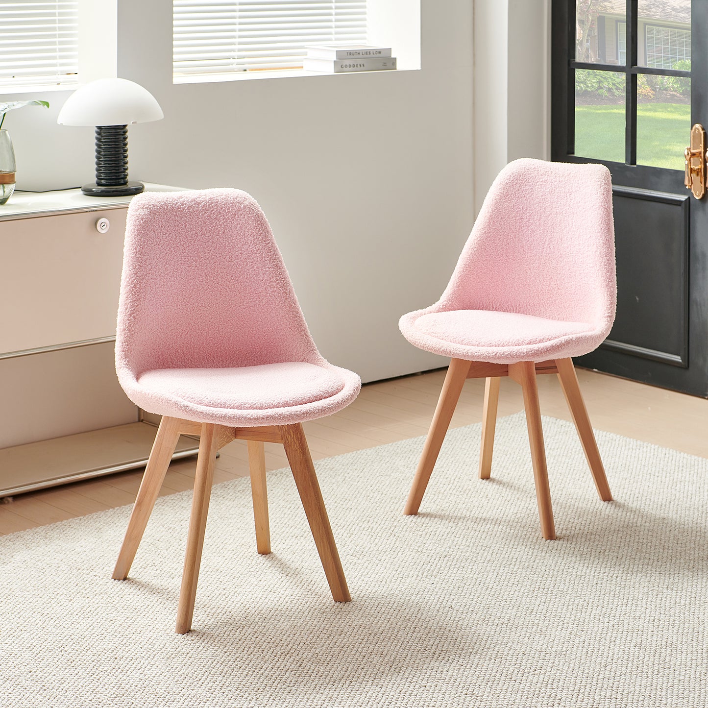 Sherpa Upholstered Side Dining Chair (Set of 1/2/4) - White/Pink/Light Blue-TULIP