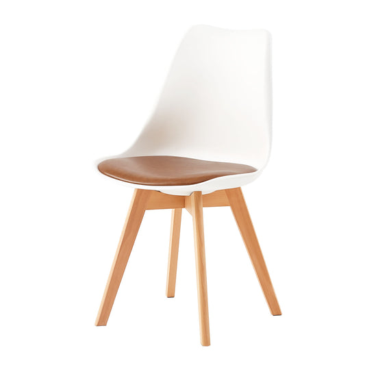 TULIP Retro Design Upholstered Side Chair (Set of 4) - White/Camel