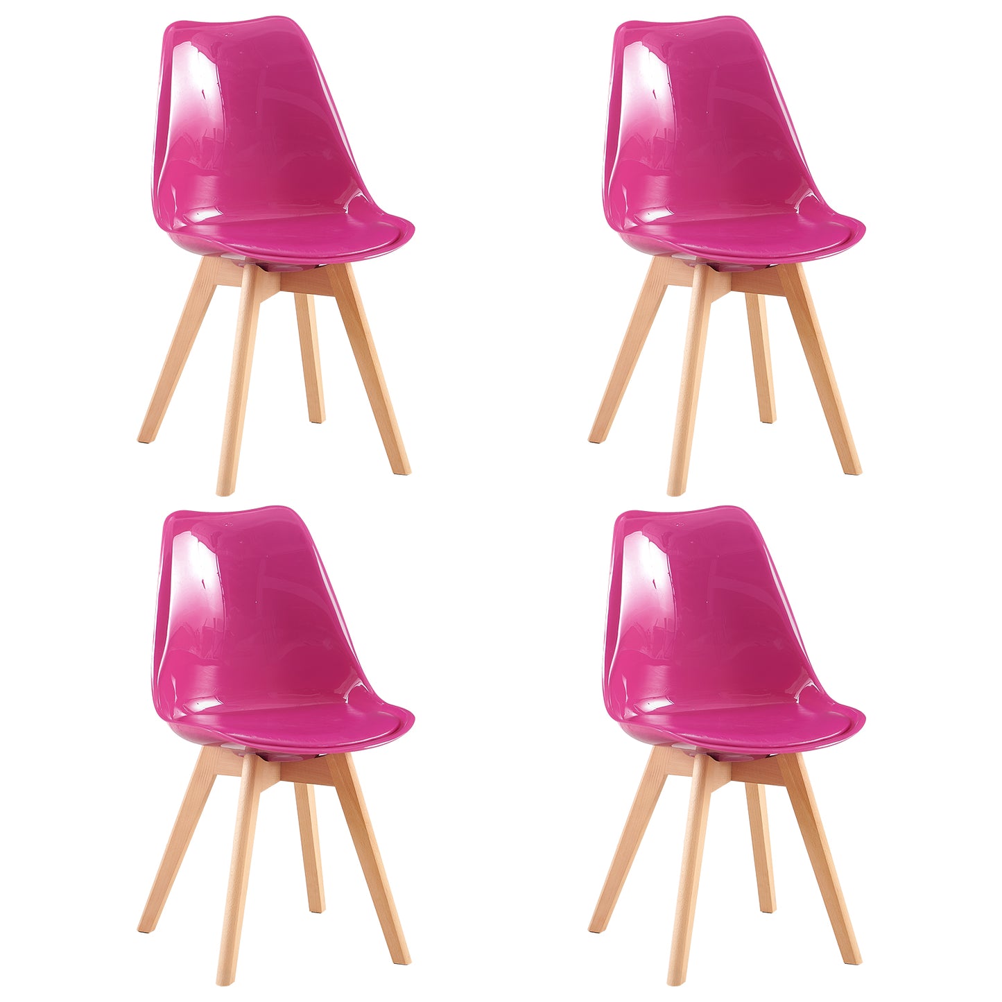 New Dining Chair Set of 2/4 with Beech Legs PET Material-Dragon fruit color-TULIP