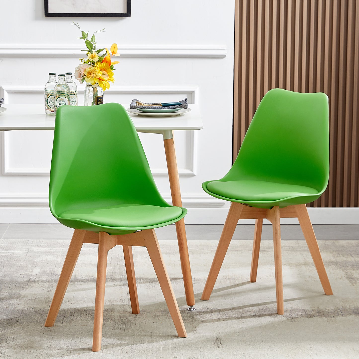 TULIP Upholstered Dining Chair Set of 1- Mint Green/Green/Red