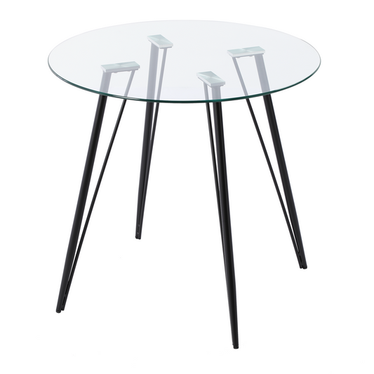80cm Round Table Glass Top Black Steel Hairpin Legs - UDINEGL