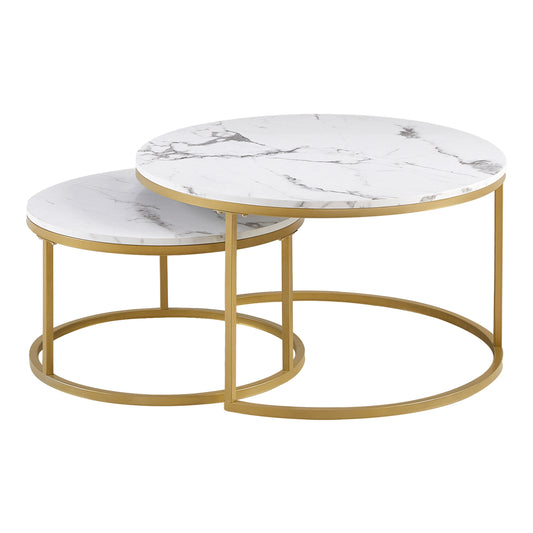 VARESE Nesting Coffee Table Φ80*45cm/Φ60*35 - Brown/MARBLE Color