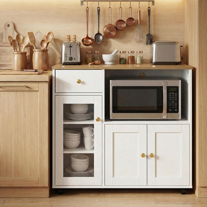 VIDOR Sideboard, Kitchen Cabinet with Microwave Rack-White