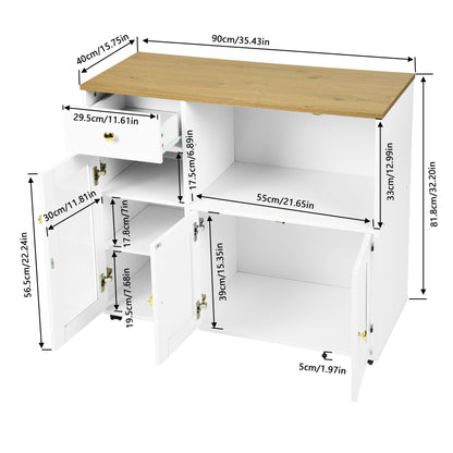 VIDOR Sideboard, Kitchen Cabinet with Microwave Rack-White