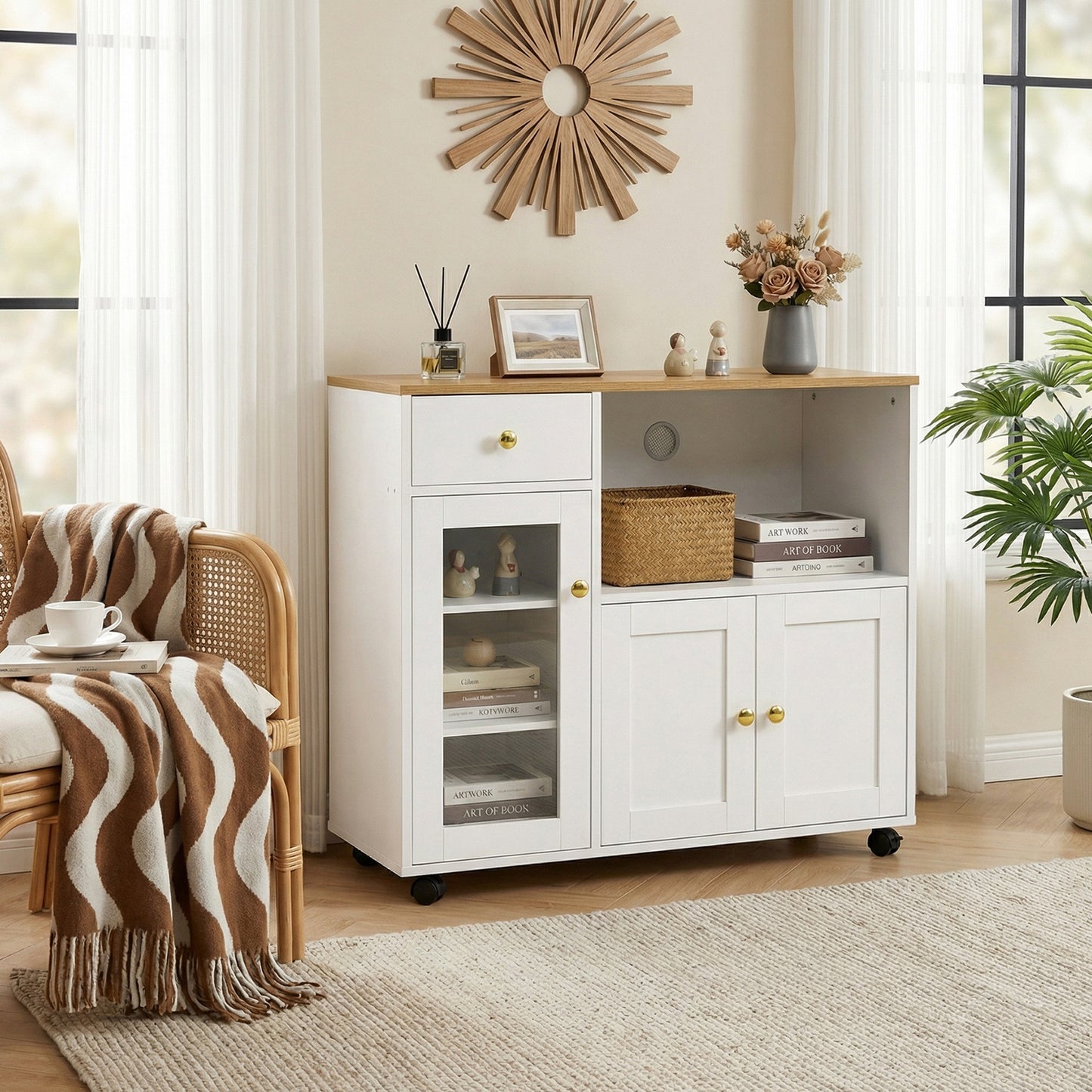 VIDOR Sideboard, Kitchen Cabinet with Microwave Rack-White