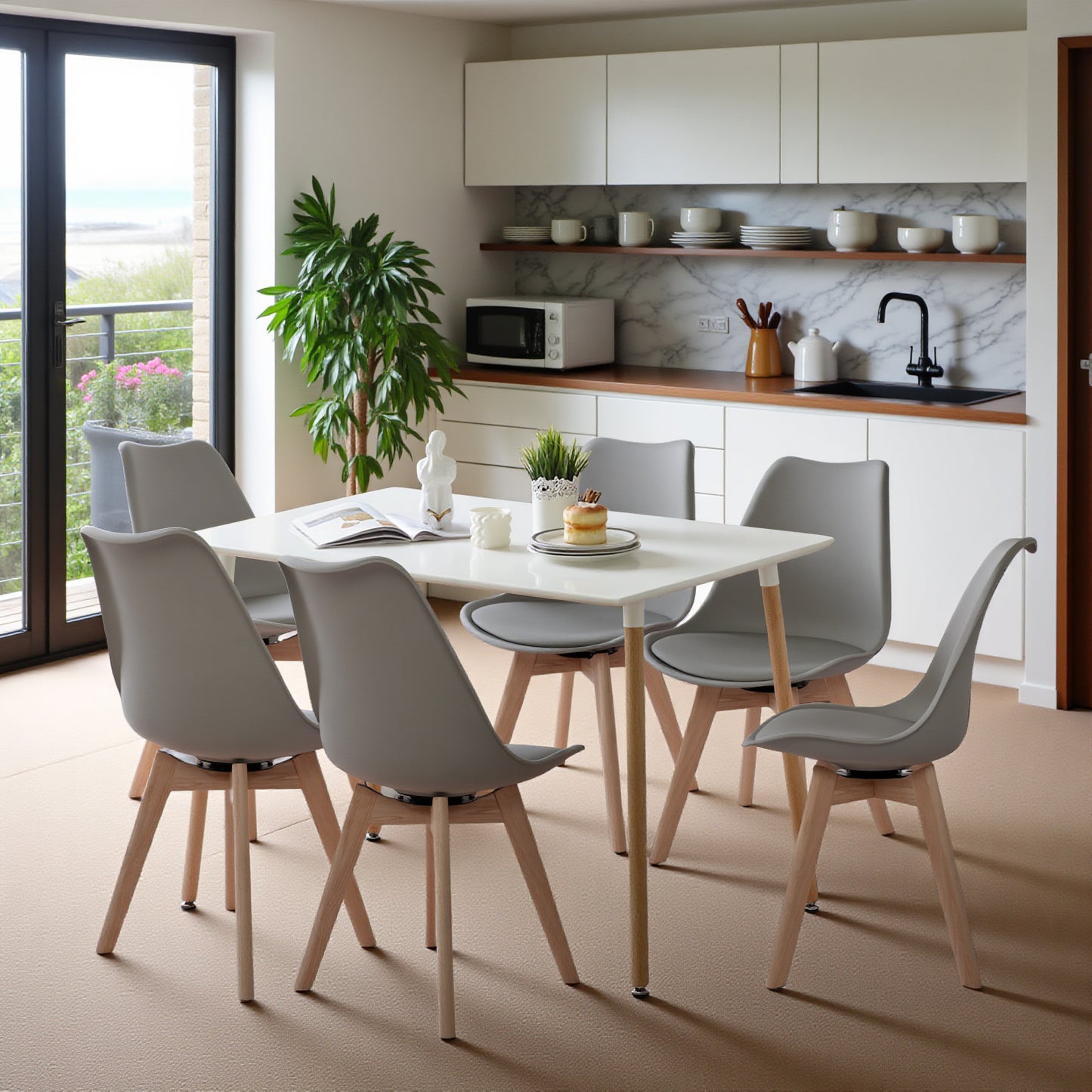 360° Armless Swivel Dining Chairs Set of 2/4 VINCO- Black/White/Gray