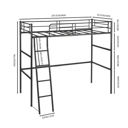 Loft Metal Bed Frame with Integrated Ladder Black-WALDO