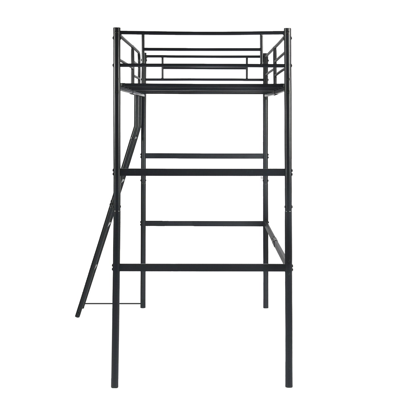 Loft Metal Bed Frame with Integrated Ladder Black-WALDO